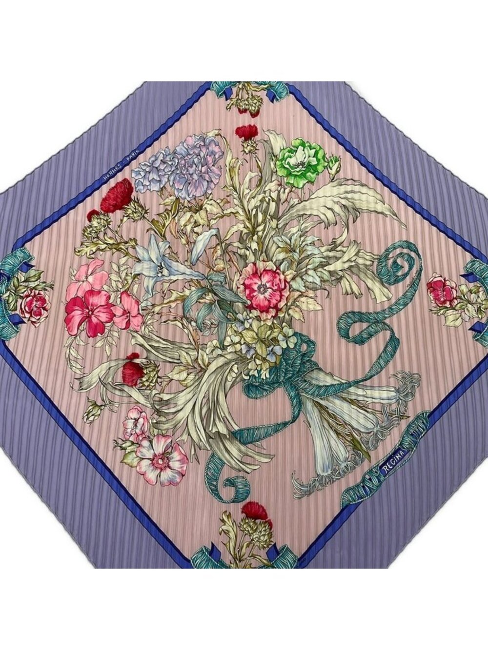 Hermes Scarf Carre Plisse Light Purple Light Pink Multi Flower